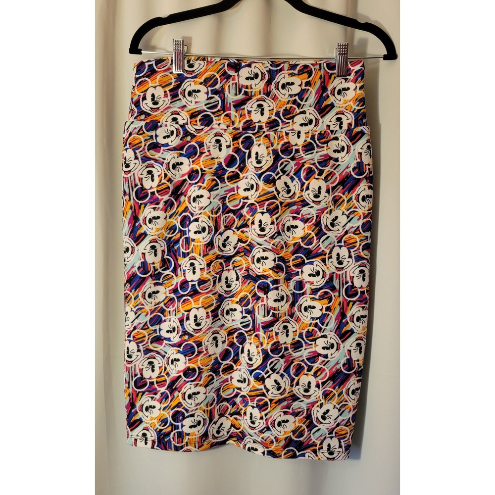 LuLaRoe Disney Cassie Pencil Skirt Mickey Mouse Paintbrush Doodle Multi Color M